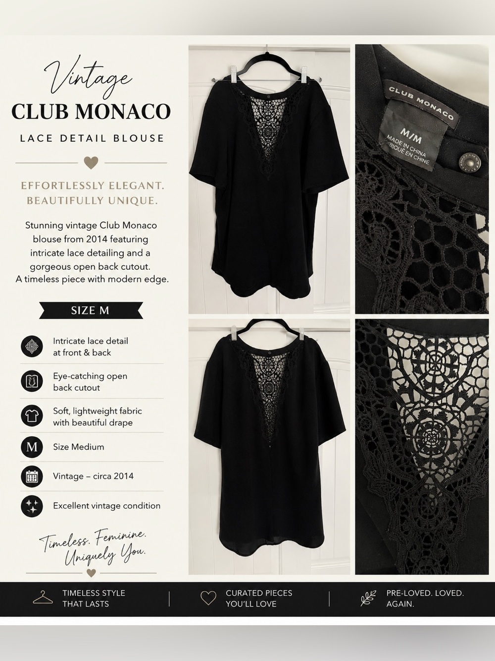 Club Monaco Black Lace Cutout Blouse | Size M